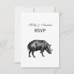Vintage-Wildschwein-Zeichnung SW RSVP Karte