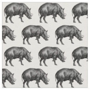 Vintage-Wildschwein-Zeichnung SW Stoff