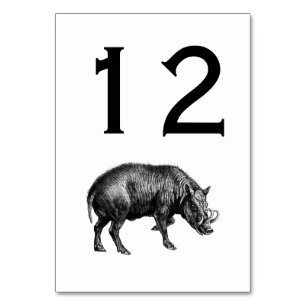 Vintage-Wildschwein-Zeichnung SW Tischnummer