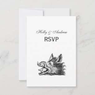Vintage-Wildschweinkopf-Zeichnung SW RSVP Karte