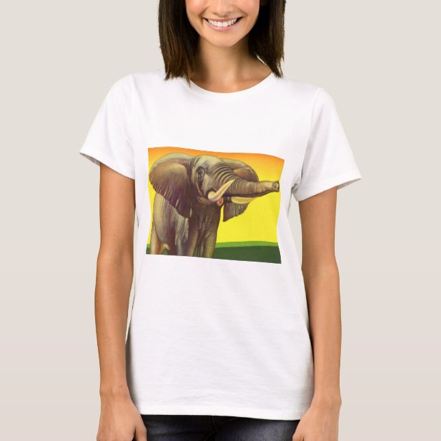 Vintage Wildtiere, afrikanischer Elefant mit Sonne T-Shirt (Vorderseite)