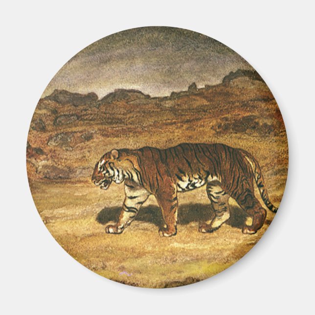 Vintage Wildtiere, Bengalische Tiger Roaming-Ebene Magnet (Vorne)