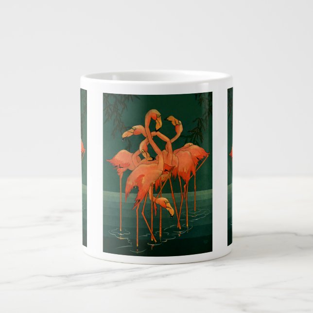 Vintage Wildtiere, tropisch rosa Flamingos Jumbo-Tasse (Vorderseite)