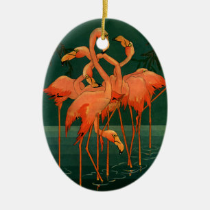 Vintage Wildtiere, tropisch rosa Flamingos Keramik Ornament
