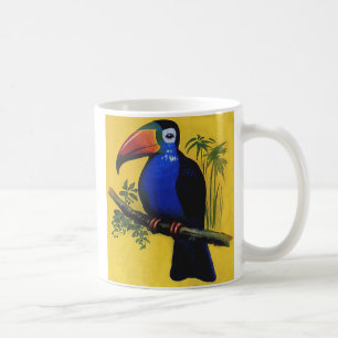 Vintage-Wildtiervögel, tropischer Tukan auf einem  Kaffeetasse