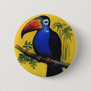Vintage-Wildtiervögel, tropischer Tukan im Baum Button