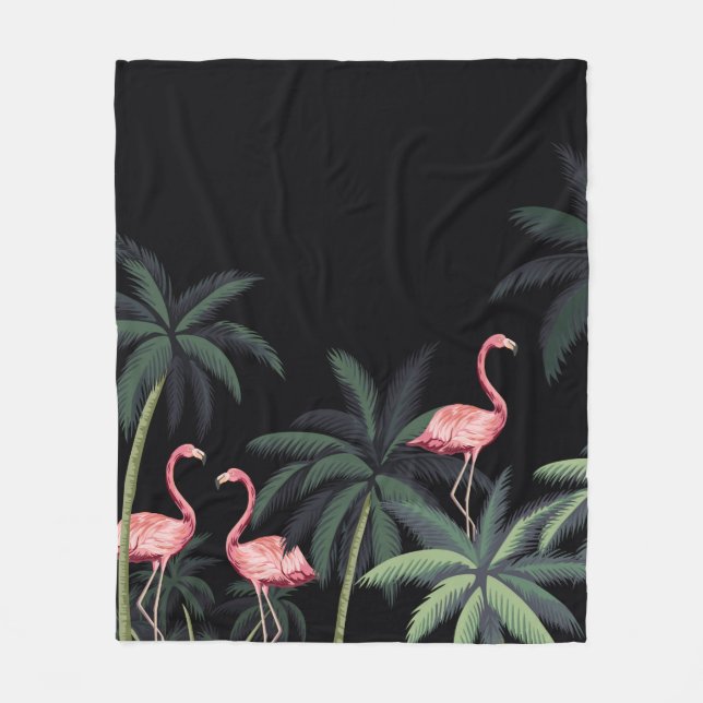 Vintage Wildvögel Flamingo, Palme Fleecedecke (Vorderseite)