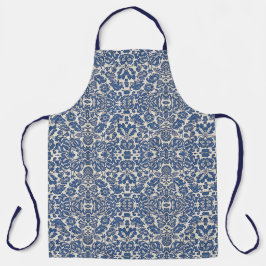 Vintage William Morris Blumenmuster Blau Weiß Schürze