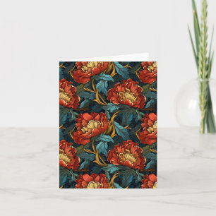 Vintage William Morris-inspirierte Rote Blume Karte