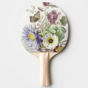 Vintage William van Leen Florale Schmetterlingskun Tischtennis Schläger
