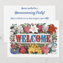 Vintage WILLKOMMEN Blume Hauswärmung Party Einladung
