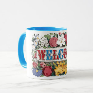 Vintage WILLKOMMEN Blume Hauswärmung Party Tasse