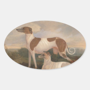 Vintage Windhunde Ovaler Aufkleber