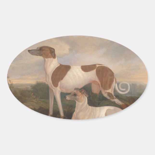 Vintage Windhunde Ovaler Aufkleber (Vorderseite)