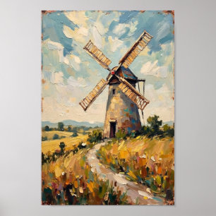 Vintage Windmühle Landschaften Landschaftskunst Poster