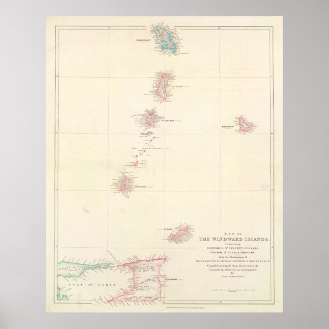 Vintage Windward Islands of the Caribbean Map Poster (Vorne)