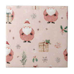 Vintage Winter Botanical Santa Dusty Rose Pink Fliese