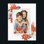 Vintage Winter Botanicals Frohe Weihnachten Foto<br><div class="desc">Frohe Weihnachten! Senden Sie Ihre Weihnachtsgrüße an Familie und Freunde mit dieser individuell gestaltbaren botanischen Weihnachtspostkarte für das Foto. Es ist mit einem Blumenstrauß in Aquarelltönen aus Orange-, Gelb- und Rosa-Blume ausgestattet. Personalisieren Sie diese, indem Sie ein Foto, Namen, Jahr und andere Details hinzufügen. In diesem Winter floralen Foto Weihnachts-Postkarte...</div>