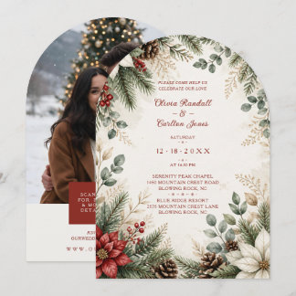 Vintage Winter Floral Bogen Hochzeitsfoto TLW26 Einladung