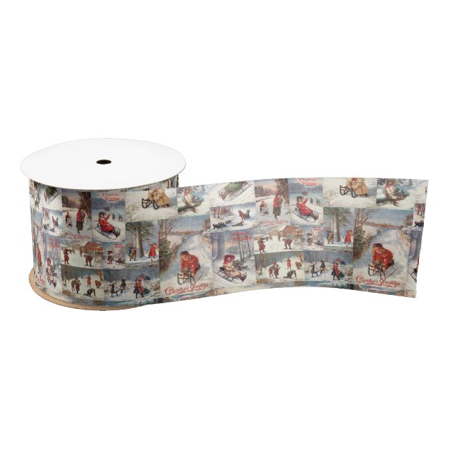 Vintage Winter Fun Christmas Collage Satinband (Spule)