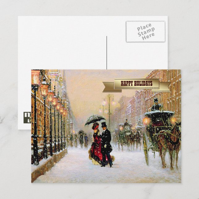 Vintage Winter Parisian Scene Christmas  Feiertagspostkarte (Vorne/Hinten)
