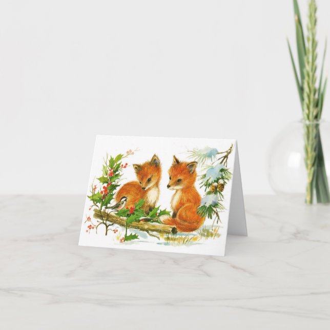 Vintage Winter Red Fox Jeden Anlaß Karte (Vorderseite)