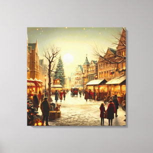 Vintage Winter Schnee Weihnachtsmarktflecken Leinwanddruck