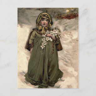 Vintage Winter-Schneemädchen Postkarte