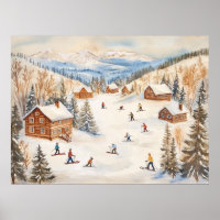 Vintage Winter Skifahrerszene