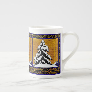 Vintage Winter Snow Evergreen Tree Prozellantasse