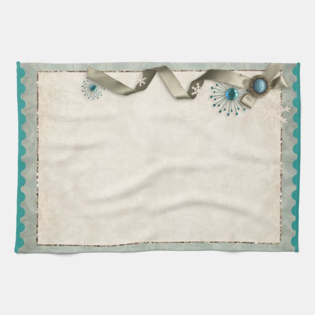 Vintage Winter snowflake ribbon damask mid century Geschirrtuch (Horizontal)