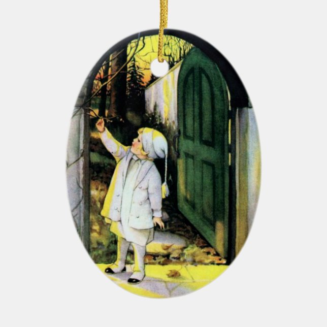 Vintage Winter-Szenen-Verzierung Keramikornament (Vorne)