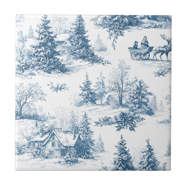 Vintage Winter Toile de Jouy - Classic Christmas Fliese (Vorderseite)