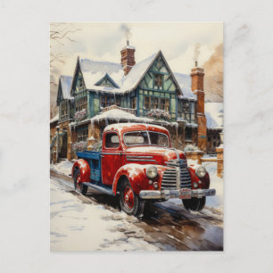 Vintage-Winter-Weihnachts-Reihenhaus Postkarte