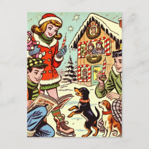 Vintage Winter Weihnachtscomics Postkarte