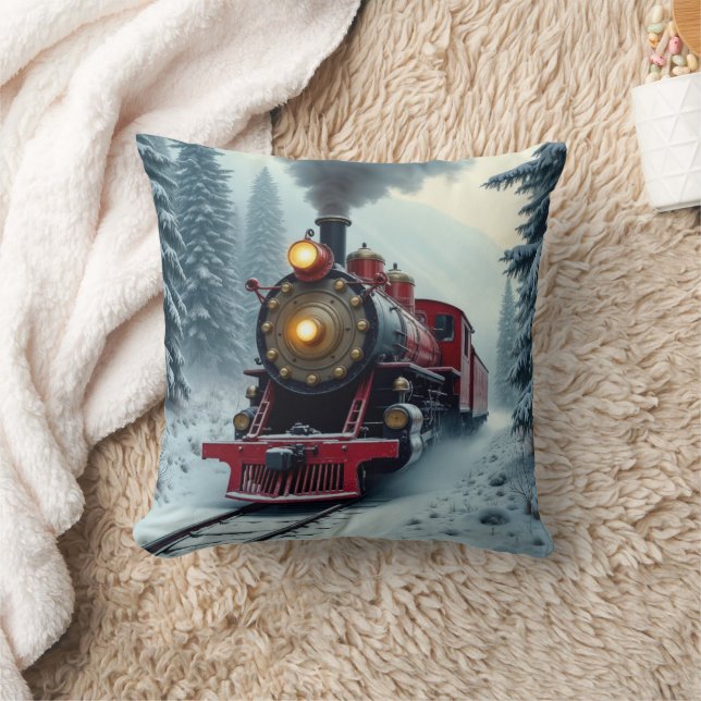 Vintage Winterdampflokomotive Kissen (Decke)