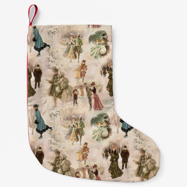 Vintage Winterfreudenszenen Kleiner Weihnachtsstrumpf (Vorderseite)