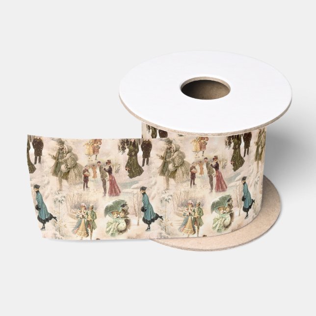 Vintage Winterfreudenszenen Satinband (Spule)