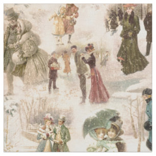 Vintage Winterfreudenszenen Stoff