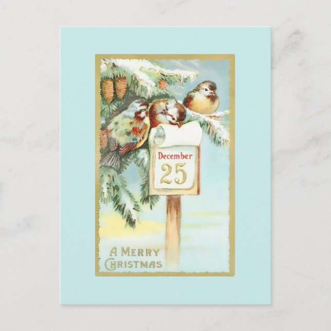 Vintage Winterlandschaft in Bäumen Postkarte (Vorderseite)