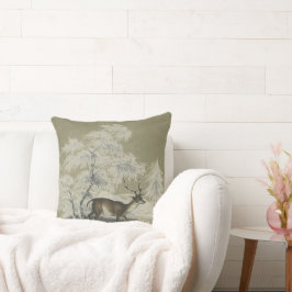 Vintage Winterlandschaft mit Hirsch Kissen