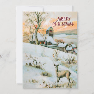Vintage Winterlandschaft mit Hirschweihnachtskarte Feiertagskarte