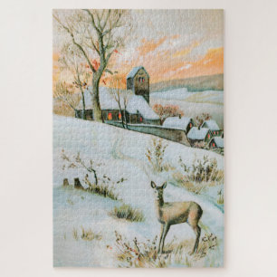 Vintage Winterlandschaft mit Reh