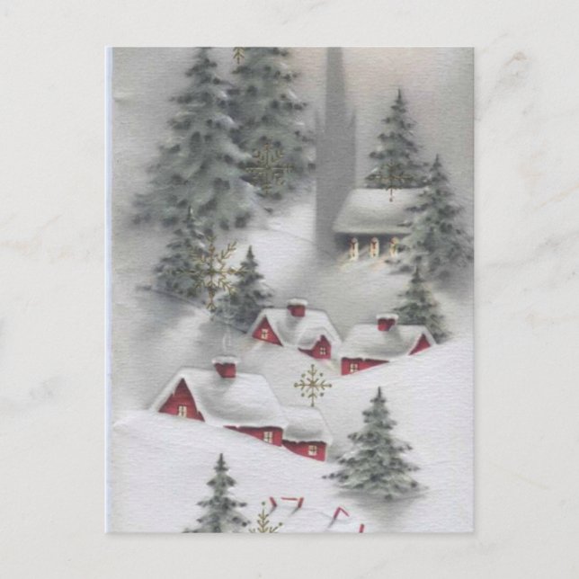 Vintage Winterlandschaft Postkarte (Vorderseite)