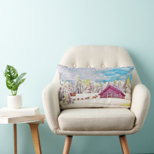 Vintage Winterlandschaft Rentierbaumkunst Lendenkissen