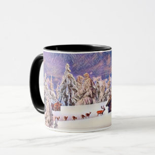 Vintage Winterlandschaft Rentierbaumkunst Tasse