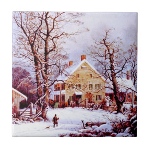 Vintage Winterlandschaft. Weihnachtsgeschenk Fliese