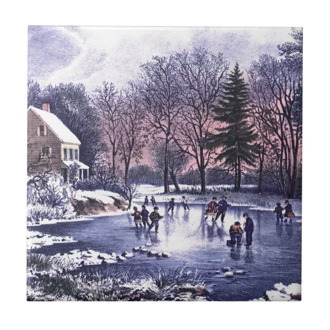 Vintage Winterlandschaft. Weihnachtsgeschenk Fliese (Vorderseite)