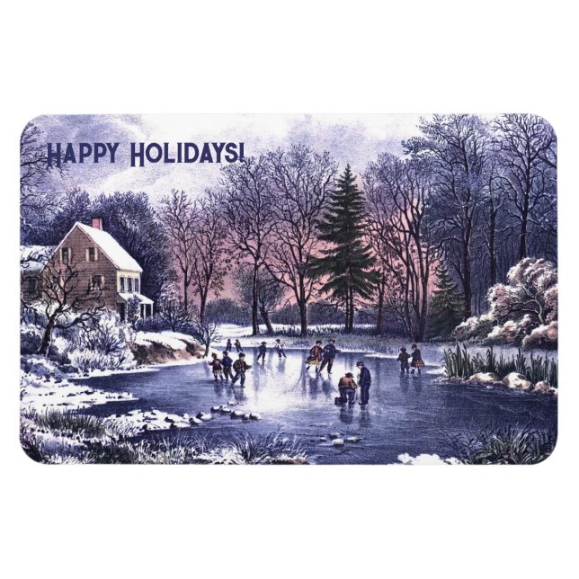 Vintage Winterlandschaft. Weihnachtsgeschenk Magne Magnet (Horizontal)