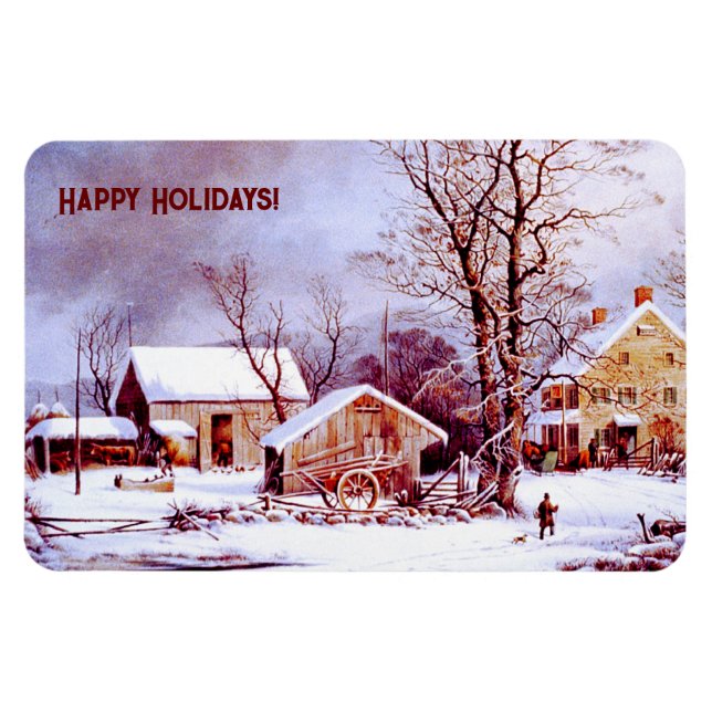 Vintage Winterlandschaft. Weihnachtsgeschenk Magne Magnet (Horizontal)